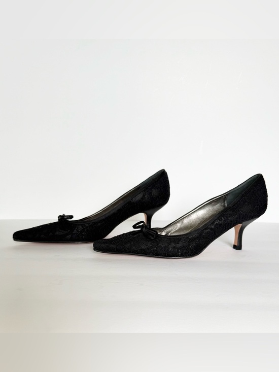 Talbots Shoes - Talbots Black Lace Kitten Heel Pumps Pointed Toe Bow 7.5M